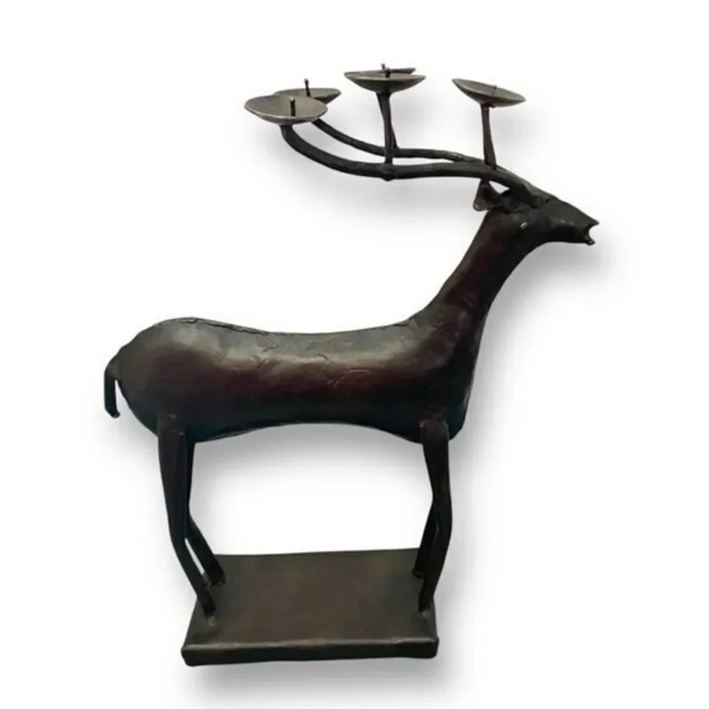 Neiman Marcus Reindeer Metal Work Welded Candle Holder Brutalist Antler 14”